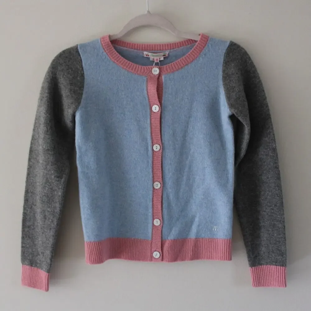NWT Bonpoint Girls Wool Long Sleeve Button Front Color Block Cardigan Sweater 12